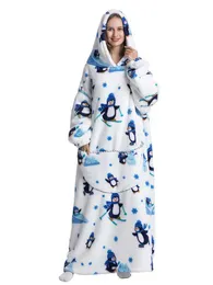 Kobiety sleep salon kobiet swobodna sukienka koszulowa kreskówka wydrukowane kieszenie na długie rękawy z kapturem szlafrok piżamy