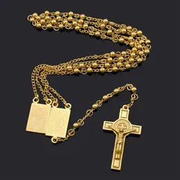 ATGO-Rosario de cuentas con cruz de Jesús, collar religioso de acero inoxidable, cadena para hombre y mujer BRN18245p