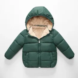 Para baixo casaco de inverno crianças cordeiro veludo acolchoado jaqueta bolso zíper meninos para baixo acolchoado casual jaqueta com capuz bebê menina espessado casaco outwear 231017
