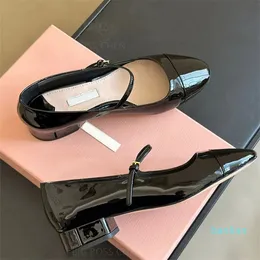 patent leather chunky heels Mary Jane pumps Round toe buckle strap low-heel Dress shoes designer shoes sandals Office Dinner