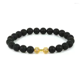 Braccialetti con ciondoli Fitness Bilanciere Onice Nero Opaco Perline di Pietra Moda Manubrio Donna Uomo Regalo 2023 Mujer Pulseras