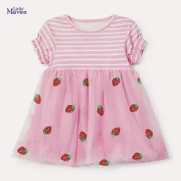 소녀의 드레스 작은 Maven Children 's Dress Cotton Strawberry Short Sleeves Summer Dress Baby Girls 어린이를위한 캐주얼 옷 2-7 세 231016