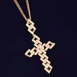 New Ice Out Cubic Zircon Men's Miami Cuban Cross Pendant Necklace Rock Street Hip Hop Jewelry Three Colors304v
