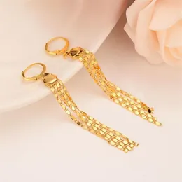 New Simple Fashion 14 k Fine Sold Yellow Gold Filled Girl Women Tall Long Size Chain Thin Earrings Party221l