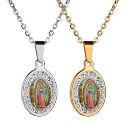 Chains Woman Religious Vintage Style Guadalupe Catholic Church Virgin Mary Amulet Pendant Necklace Ornament317g