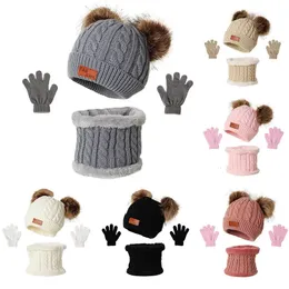 Sciarpe Berretti Cappello per bambini Pompon Cappello invernale per bambini Cappello lavorato a maglia Berretto carino Sciarpa Guanti Vestito per ragazza Ragazzo Cappello casual in tinta unita 231012