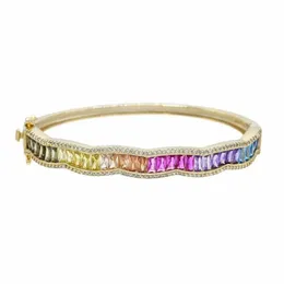 fashion luxury rainbow bangle bracelet ripple design unique bezel set baguette cubic zirconia trendy gorgeous lady fine jewelry290U