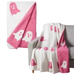 Blankets Pink Halloween Ghost Blanket Flannel Double Sided Fluffy Soft Casual Sofa TV Throw Plush Cover 231017