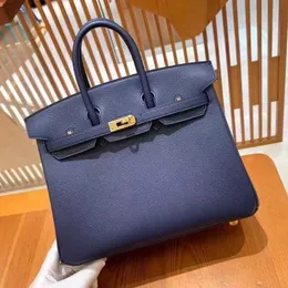 Borsa a mano Borsa a mano con filo di cera Borsa da cucito 25 cm Blu Epsom Pelle bovina Fibbia dorata Borsa da donna portatile di fascia alta con logo