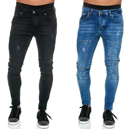 Men's Skinny Jeans Mens Ripped Frayed Slim Fit Denim Pencil Pants Hip Hop Black Streetwear Pleated Casual Trousers Hommes jea261Z