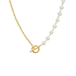 Pendant Necklaces OT Chain Real Pearl With 18 K Gold Women Jewelry Punk Designer Club Cocktail Party Japan 231110