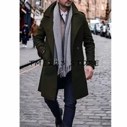 Męskie mieszanki wełniane wełniany długi płaszcz Vneck Single Breasted Business Casual Fashion Zimowa odzież wiejska do Man Trench Coats Australia 231017