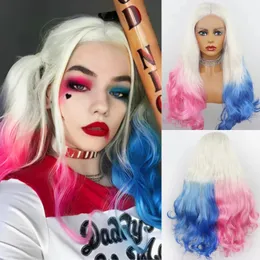 Perucas de renda RONGDUOYI Cosplay Rosa Azul Ombre Cabelo Sintético Lace Front Wigs Onda Corporal Resistente ao Calor Peruca Frontal para Mulheres Costume Use 231016