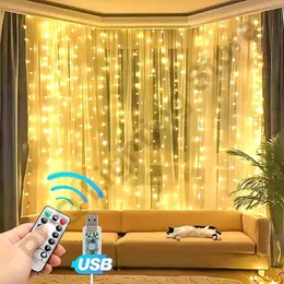 Decorações de Natal LED Luzes de Cortina Decoração de Fadas Chambre para Casamento Ramadan Navidad Home Festoon Garland Quarto USB Remover 231017