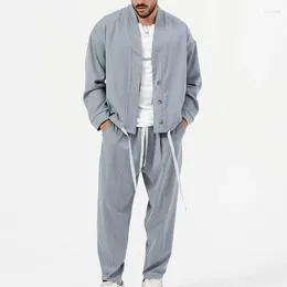 Tracksuits masculinos 2023 primavera e outono casaco casual manga longa moda retro duas peças conjunto solto calças respiráveis fitness sports menswear