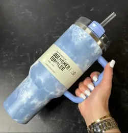 مع صبغة التعادل الأزرق الوردي مغامرات مغامرة Tumbler 40oz مع مقبض السيليكون Tumblers الأغطية القش القهوة المصنوعة من الفولاذ المقاوم للصدأ كأس 1017