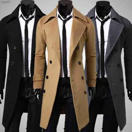 Men's Wool Blends Autumn Winter Long Trench Coat Double-breasted Solid Color Mid-Length Windproof Thick British Slim Jacket gabardina hombreL231017