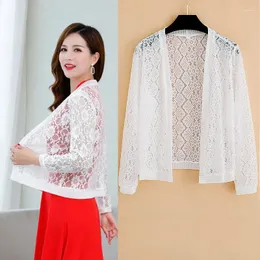 Women's Jackets Summer Middle-aged Mother Women Long Sleeve V-neck Shawl Coat Thin Sun Protection Clothing Lace All-match Cardigan Jacket