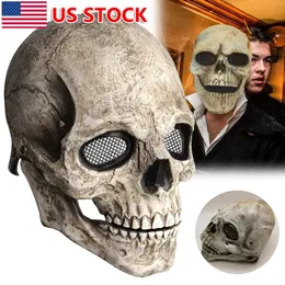 Halloweenowa maska ​​czaszki pełna głowa hełm z ruchomą żuchwą horror straszna maska ​​USA