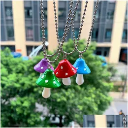 Pendant Necklaces New Fashion Cartoon Color Mushroom Pearl Bunny Necklace Personality Cute Resin Pendant Girl Daily Charm Jewelry Gift Dhuvt