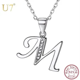 Ожерелья с подвеской U7, стерлинговое серебро 925 пробы, A-Z, начальная буква алфавита, имя для женщин и девочек, подарок на день рождения, колье с цирконием290b