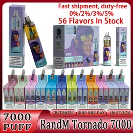 Original RandM Tornado Puff 7000 Puffs 7K Disposables Vapes Pen Puff 7000 Electronic Cigarettes 14ml Pod Mesh Coil 6 RGB Rechargeable Air-adjustable 0% 2% 3% 5% Device