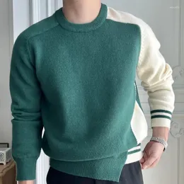 Męskie swetry jesienne sweter dla mężczyzn dzianina okrągła szyja Sirregular Color Contrast Switching Mens Pullover Pull Homme