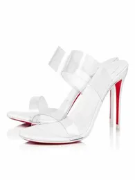 Sandalias de moda de verano zapatos de mujer de goma s rojos tacones altos "Just Nothing" Magnifique Clear Pvc Slide Mule Sandal Heel Pumps 85mm9815046