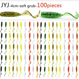 Baits Lures JYJ 4cm 100pcs Soft plastic artificial isca pesca tail protein Grub lure fishing worm moggot grub baits 231017