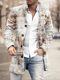 Herr ull blandar vårens hösttrench Brand Men's Vintage Long Coat Stand Collar Casual Male Clothing Outfit Streetwear 231016