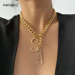 IngeSight Z Gothic Miami Curb Cuban Thick Choker Necklace Statement Initial Alphabet Letter A Pendant Necklace for Women Jewelry230n