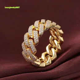 10K/14K/18K Solid Gold Hip Hop Cuban Link Ring VVS Moissanite Cuban Ring för män eller kvinnor