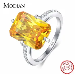 Modian 100% 925 Sterling Silver Yellow CZ Ring for Women Engagement Luxury Anniversary Finger Jewel Bague Anel 210619290V