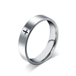 Incisione di anelli trasversali semplici in argento da 6 mm in gioielli religiosi in acciaio inossidabile298R