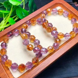 Bangle Natural Faceted Amethyst And Citrine Bracelet Handmade Crystal Quartz Jewelry Stretch Children Birthday Gift 1pcs 10MM