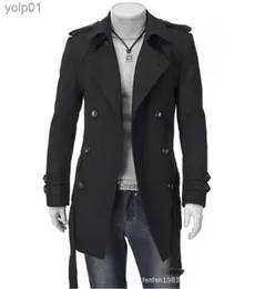 Misturas de lã masculina novas jaquetas masculinas duplo pelotão fivela roupas masculinas casaco longo cinto duplo breasted trench coat preto cinza M-3XLL231017