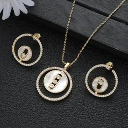 Necklace Earrings Set Fashion Women Round Circle Rhinestones Artificial Stone Pendant Earring Anniversary Holiday Gift