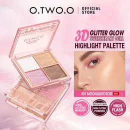 Bronzers Highlighters otwoo Highlighter Makeup Contouring Blush Powder Palette 4 Färger Glitter Lighten Shimmer Illuminator For Face 231016