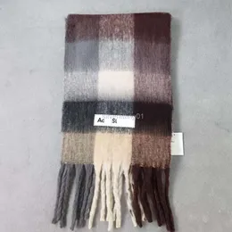 Stylischer Ac-Patchwork-Winterschal aus karierter Wolle in Regenbogenfarben mit Etikett, dicker, warmer, fester Umhang, luxuriöser Damen-Kaschmir-Designer-Herrenschal mit langem Fransenlatz