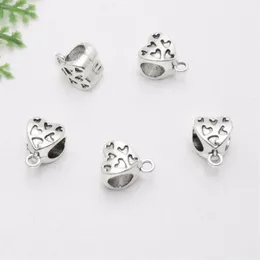 300pcs lot Silver Plated Heart Bail charms Spacer Beads Charms pendant For diy Jewelry Making findings 12x9mm2529