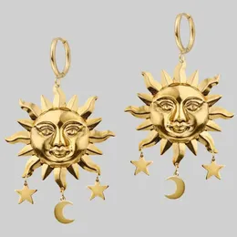 Brincos de argola com pingente de sol e lua, joias góticas, argolas 231016