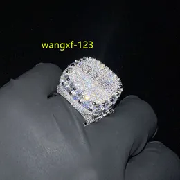 925 Silver VVS Shining Moissanite Ring White Gold Plated Accept Custom Letter Hip-hop Jewelry Ring Gift