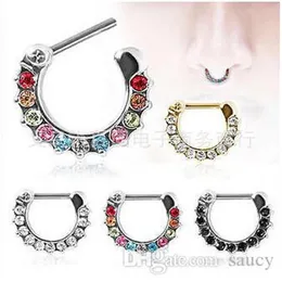 New Arrival Septum Clicker Nose Rings CZ Gem Nose Piercing 316L Stainless Steel Body Jewelry Size 1 2mm291L