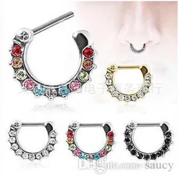 Neuankömmling Septum Clicker Nasenringe CZ Edelstein Nasenpiercing 316L Edelstahl Körperschmuck Größe 1 2mm291L