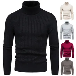 Herrtröjor Autumn och vinterhalsströja Solid Color Pullover Knit Tight Warm Top 231016
