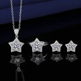 ロマンチックスターラボダイヤモンドジュエリーセット925スターリングシルバーパーティーリング女性のためのイヤリングネックレスモイサナイトジュエリー