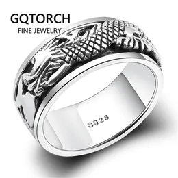 Real Pure 925 Sterling Silver Dragon Rings For Men Rotatable Transfer Luck Vintage Punk Retro Style Anel Masculino Aneis Y1124240L