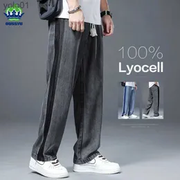 Men's Jeans Brand Clothing Winter 100% Lyocell Fabric Jeans Men Loose Wide Leg Pants Dstring Elastic Waist Korea Trousers Large Size 5XLL231017