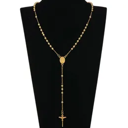 Fashion HIp Hop Rosary Pray Bead Jesus Cross Long Necklaces Pendants Bead Necklace for men women272I