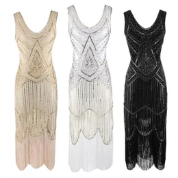 2020 Neuestes 1920er-Jahre-Vintage-Pailletten-Kleid mit Fransen und Deko-inspiriertem Flapper-Kleid für Damen, Roaring 20s Great Gatsby-Kleid, Vestidos X06190G